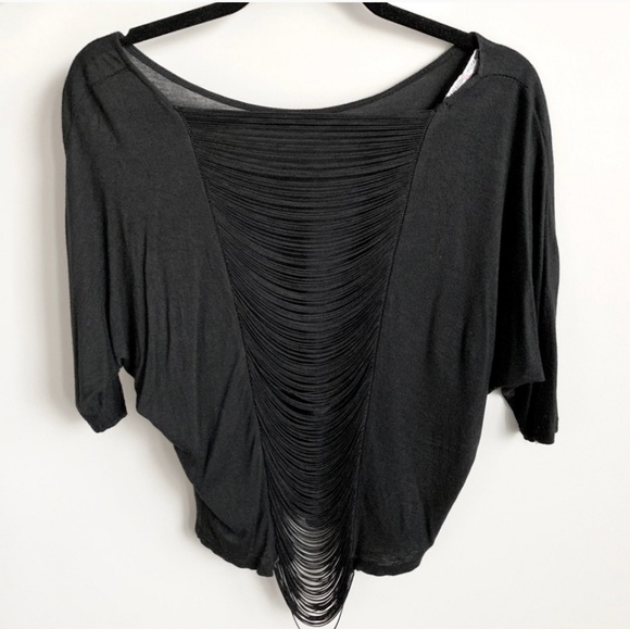 [Brandy Melville] Black Dolman Fringe Back Top - Picture 3 of 4